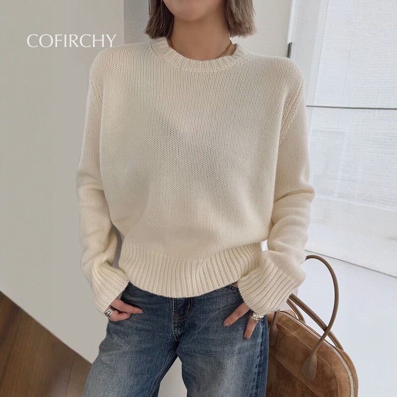 Poetryland Retro Short Sweater 26Th Autumn New 26033 Solid Color White-Enhancing Round Neck Knitwear I14 Poetryland Retro Short Sweater 26Th Autumn New 26033 Solid Color White-Enhancing Round Neck Knitwear I14