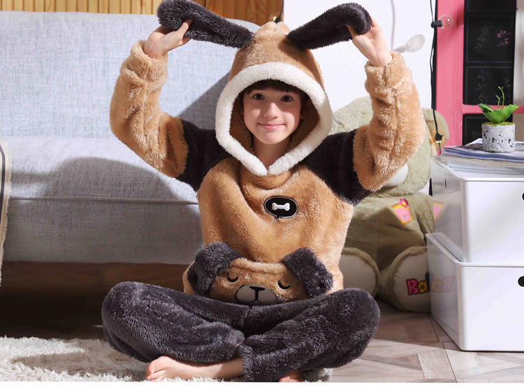 Đồ ngủ bé trai mùa thu flannel dài tay cho bé trai 10 bé lớn 12 mùa thu và mùa đông dày 15 tuổi đồ lót nam