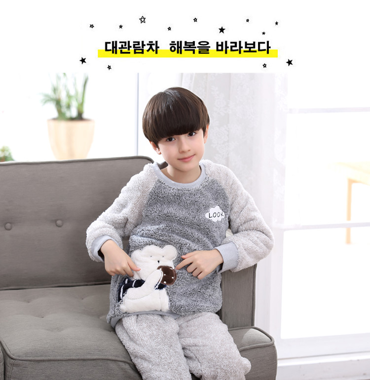 Đồ ngủ bé trai mùa thu flannel dài tay cho bé trai 10 bé lớn 12 mùa thu và mùa đông dày 15 tuổi đồ lót nam
