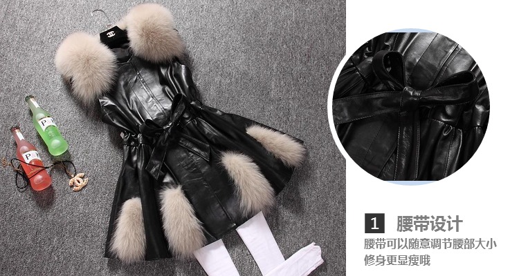 2018 thu đông mới da nữ dài phần khâu lông áo pu da vest váy giảm béo thủy triều áo da lộn