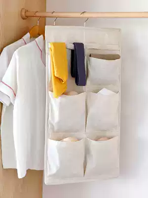 Natural cotton linen fabric double-sided multi-pocket large-capacity underwear socks storage hanging bag wardrobe storage