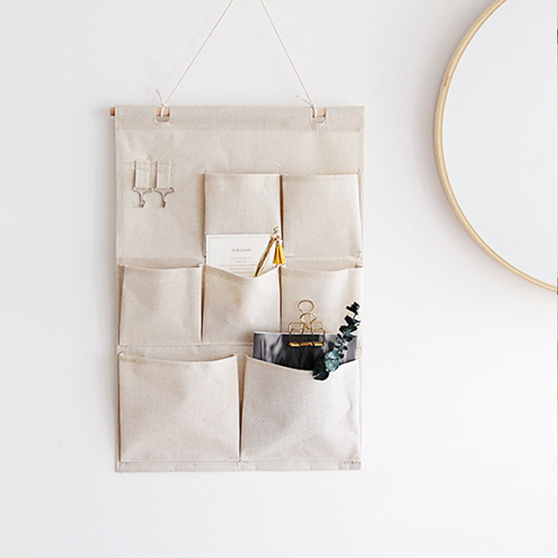 Natural cotton numb art hanging bag door rear wall cotton rope hanging bag net version 4 pockets 7 pockets to hang cashier bag-Taobao