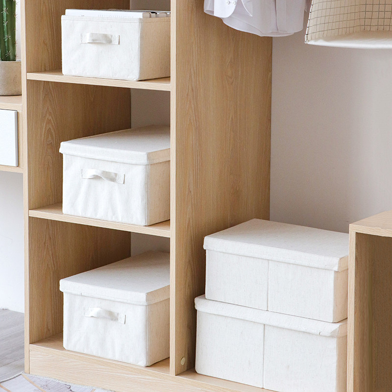 Natural cotton linen fabric wardrobe Folding storage box with cover Clothing storage box Clothes storage finishing box