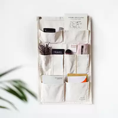 Natural thickened canvas storage hanging bag Dormitory multi-mouth fabric simple wall-mounted hanging pocket storage hanging bag
