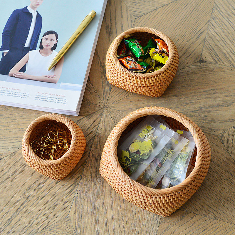 Natural Vietnam Indonesia hand woven rattan woven straw woven tea snack small storage basket frame basket storage box
