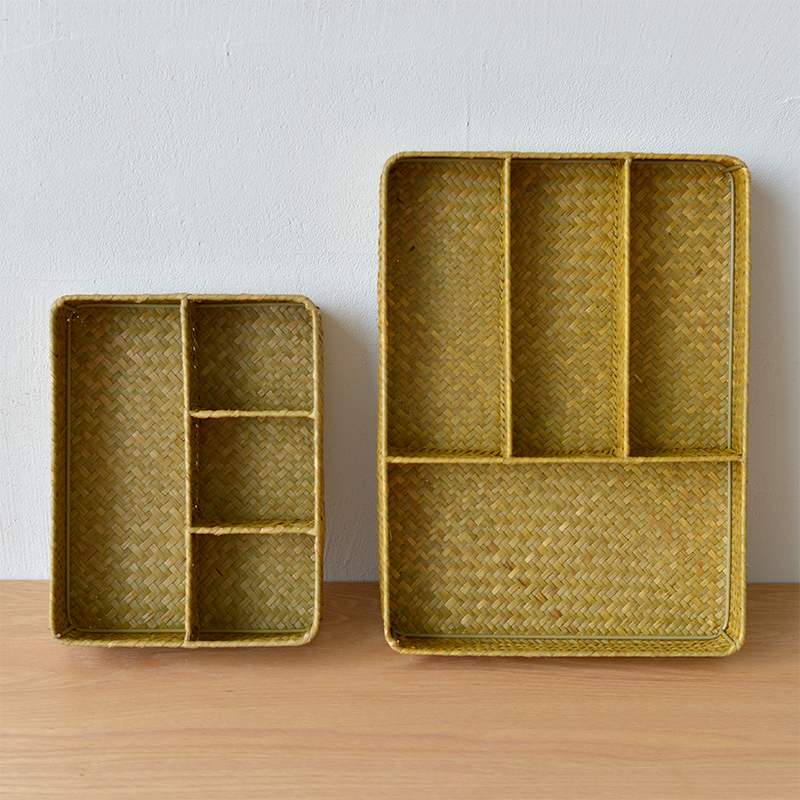 Naturally handmade pastoral natural rattan seagrass storage basket desktop sundries four-box storage box