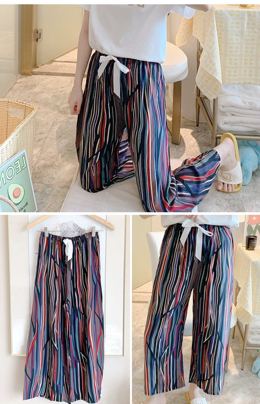 Đồ ngủ cotton lụa của phụ nữ mùa hè mỏng phần in hoạt hình Nhật Bản quần muỗi rayon cotton lụa có thể mặc quần vào mùa xuân và mùa thu - Quần tây