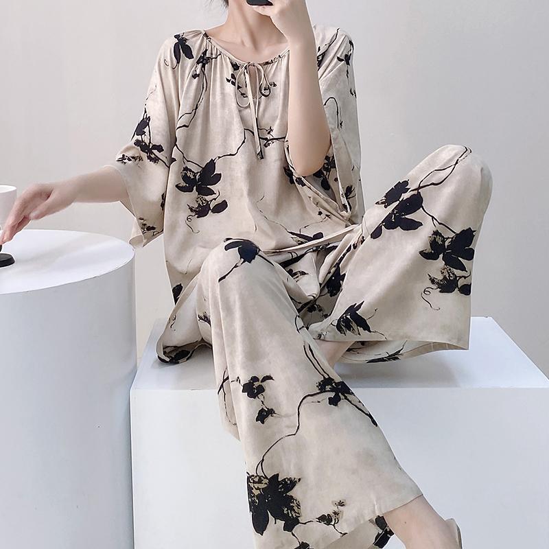 Pajamas for Women, Spring and Autumn, Cotton Silk, Cool Feeling, New Chinese Style Loungewear, Can Be Worn Outside, Simple and Lazy Style, Cotton Silk Set, Summer Pajamas for Women, Spring and Autumn, Cotton Silk, Cool Feeling, New Chinese Style Loungewear, Can Be Worn Outside, Simple and Lazy Style, Cotton Silk Set, Summer