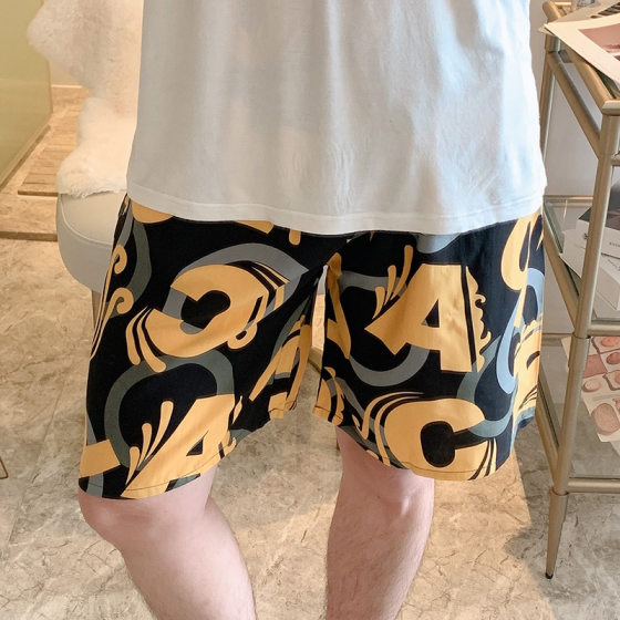 Cotton silk pajama pants men's thin section simple pants summer casual shorts printed letters plus fertilizer and enlarged artificial cotton pants