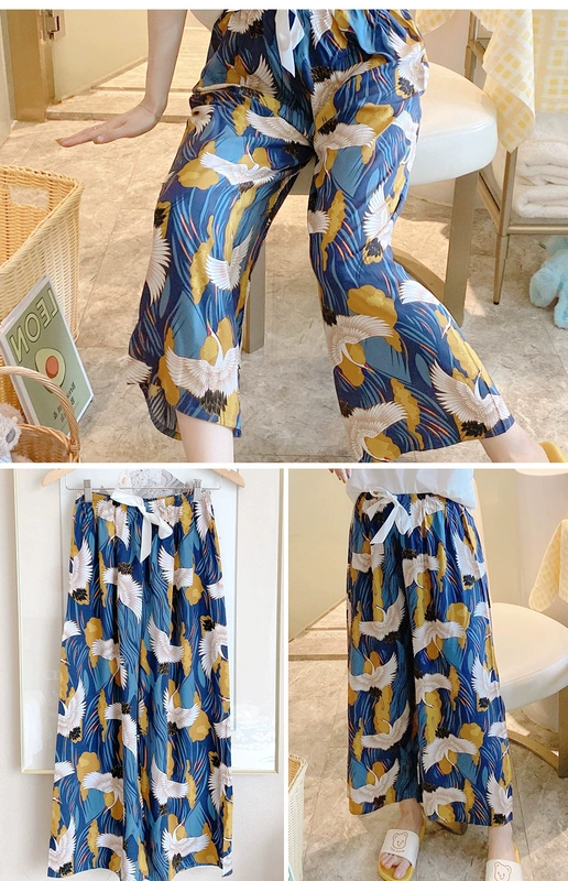 Đồ ngủ cotton lụa của phụ nữ mùa hè mỏng phần in hoạt hình Nhật Bản quần muỗi rayon cotton lụa có thể mặc quần vào mùa xuân và mùa thu - Quần tây