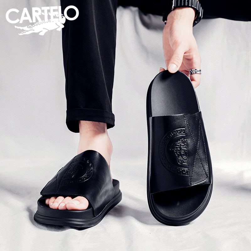 Crocodile High-end Slippers Men's Summer Outwear Non-slip Genuine Leather Beach Sandals Men Cool Slippers 2023 New Tide-Taobao