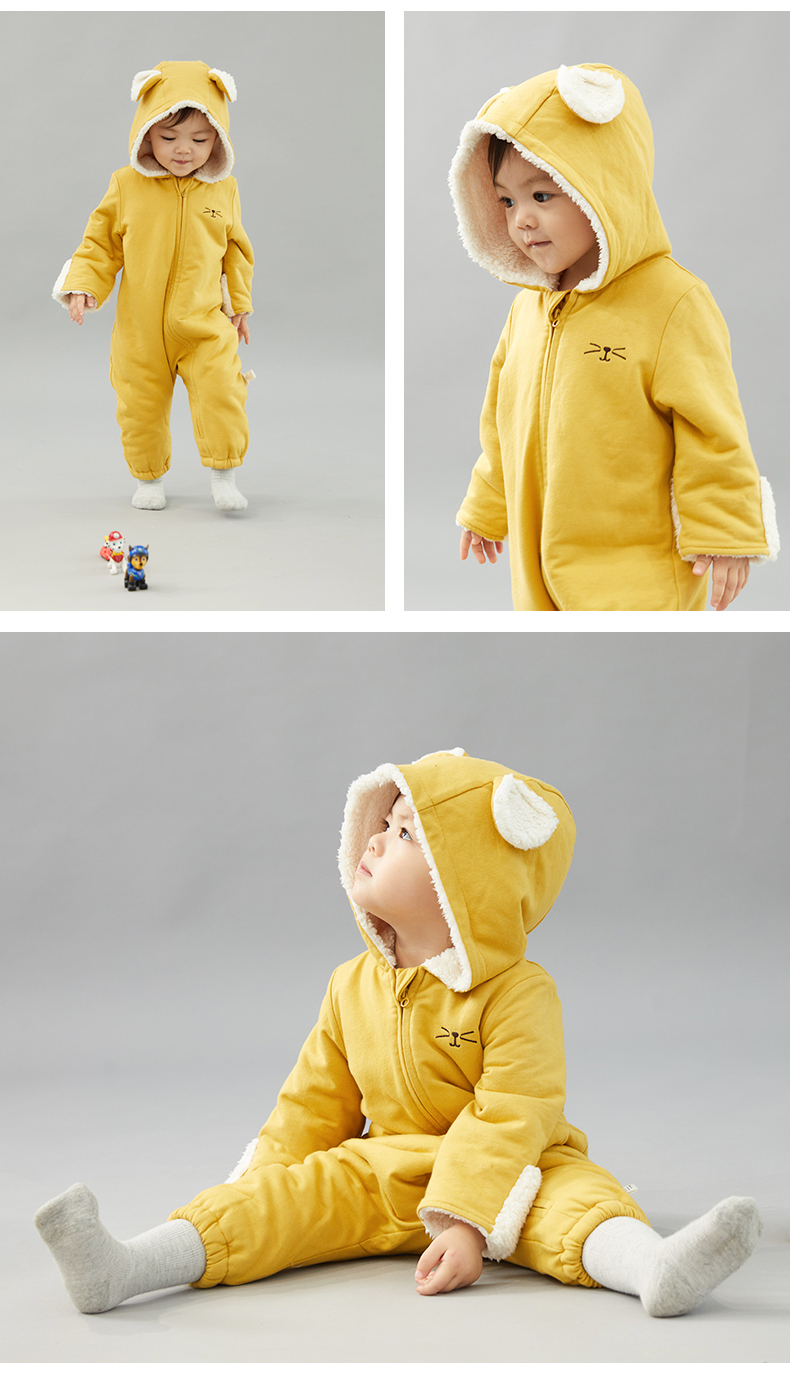 Cotton Hall quần áo trẻ em mùa thu và mùa đông quần áo dệt kim dày cộng với jumpsuit nhung hoạt hình trẻ sơ sinh quần áo trẻ em 10 tuổi