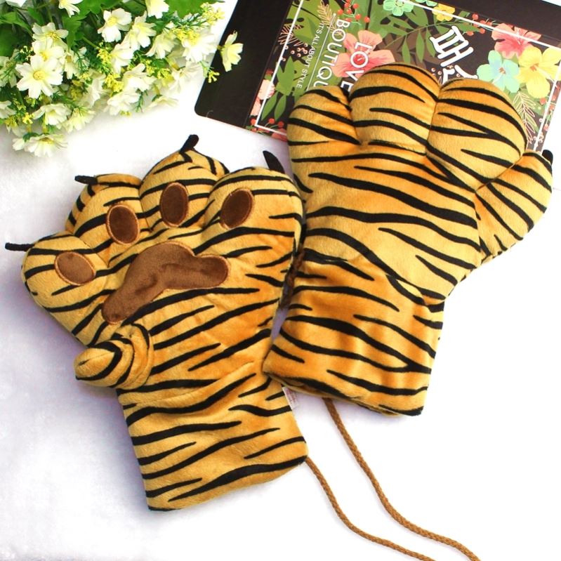 Tiger claw gloves to blame for the sand sculptures The animals cute cartoon Winter Warmth Plus Suede 2021 New Nemesis Red