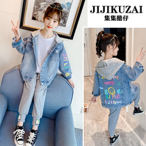 Girls spring denim jacket 2021 new girls middle and large children children foreign style fashionable net red top spring and autumn tide