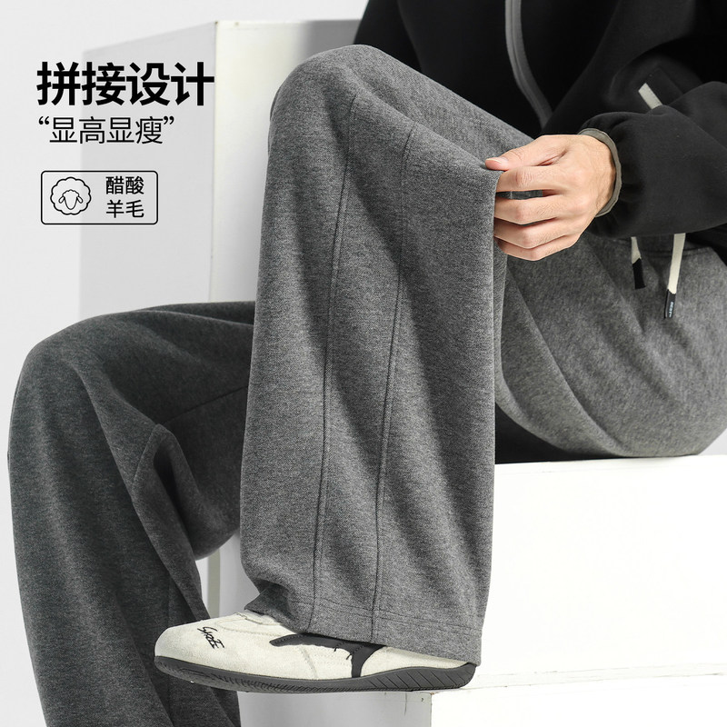 European Style Wool Pants Men's Casual Pants Spring and Autumn Woolen Straight Pants Drapey Wide-Leg Pants Warm Sports Trousers