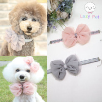 Lazy Pet Korean cat and dog Pet chiffon mesh bow bright pink princess necklace bow tie