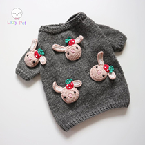 Lazy Pet Korean Pet clothes cat and dog autumn winter strawberry rabbit knitted cardigan sleeveless vest