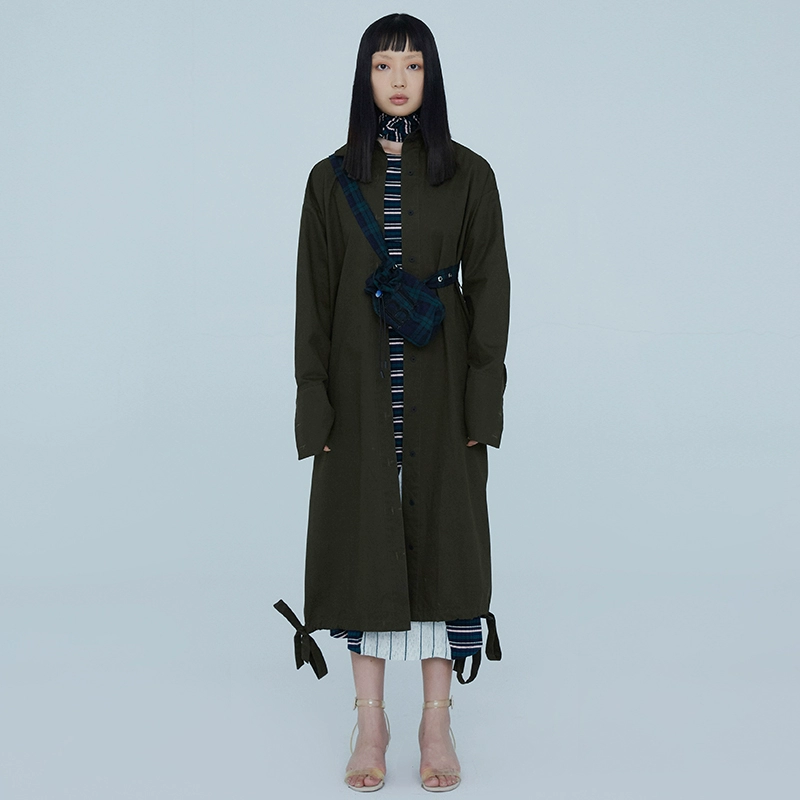 BABYGHOST thương hiệu thiết kế ban đầu của phụ nữ đan chéo thắt lưng áo khoác trench coat dài - Trench Coat