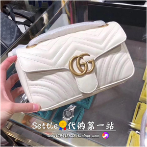 代购Gucci/古奇女包经典款Marmont双G波浪纹翻盖链条包单肩斜挎包