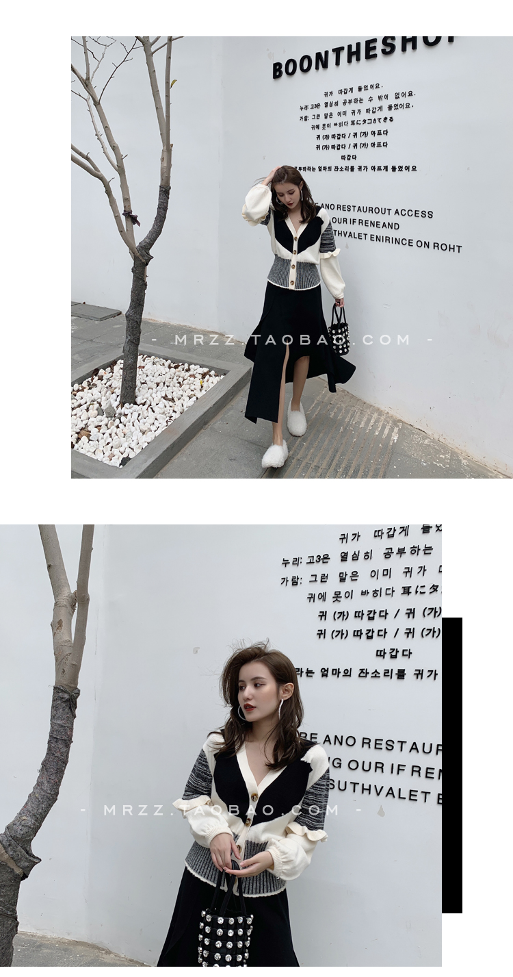 QUEENZZ màu sắc phù hợp với nấm v-cổ đan áo len sang trọng gió nhẹ áo len mỏng nữ phiên bản Hàn Quốc mùa thu đông khoác cardigan