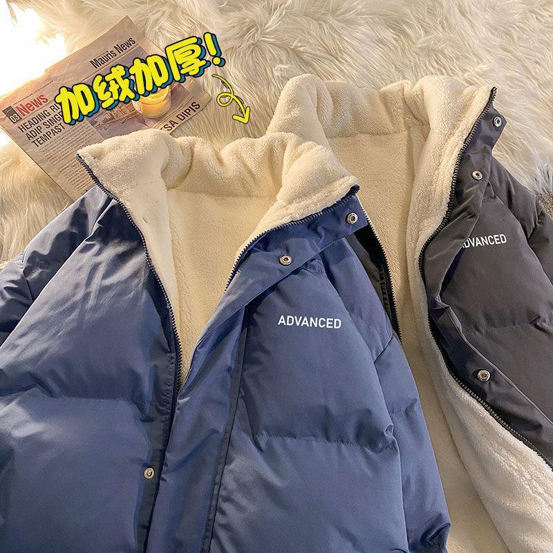 Men's Winter Thick Cotton Jacket with Stand Collar, Short Style, Hong Kong Style Casual Loose Cotton Coat, Warm Couple's Puffer Jacket
