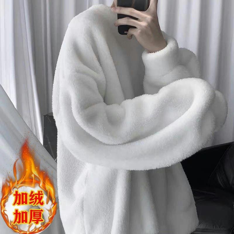 Fluffy Ins Hong Kong Style Winter Lamb Fleece Warm Thick Sweatshirt for Men, Loose Korean Fashion Trendy Student Clothing Fluffy Ins Hong Kong Style Winter Lamb Fleece Warm Thick Sweatshirt for Men, Loose Korean Fashion Trendy Student Clothing