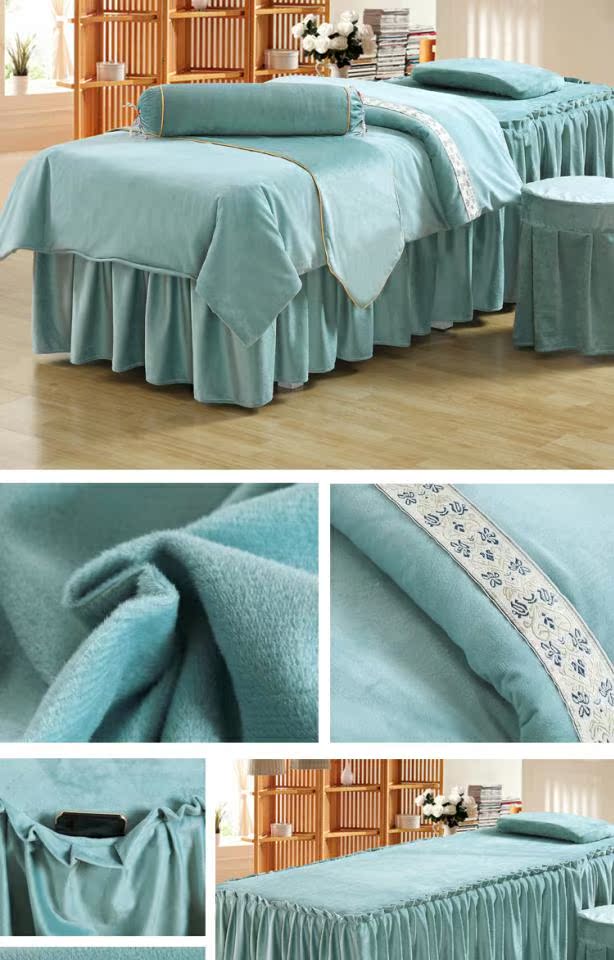 Làm đẹp trải giường bốn bộ siêu mềm pha lê nhung đơn giản Thẩm mỹ viện đơn giường đặt massage giường tùy chỉnh ga chun bọc giường spa