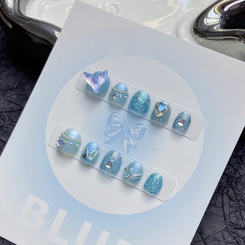 Mermaid Princess Lina Bell Hello Kitty Cinnamoroll My Melody Kuromi Children's Wearable Nails Handmade Nail Art