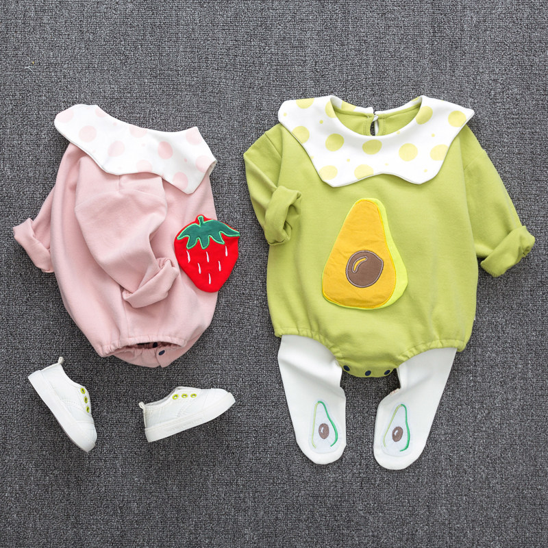 Baby triangulation suit one-piece suit spring and autumn climbing suit cute girl baby princess baby fruit bag fart trend