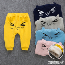 Baby plus velvet pp pants autumn and winter padded trousers men and women Baby Big butt pants Harlem pants outside open crotch cotton pants