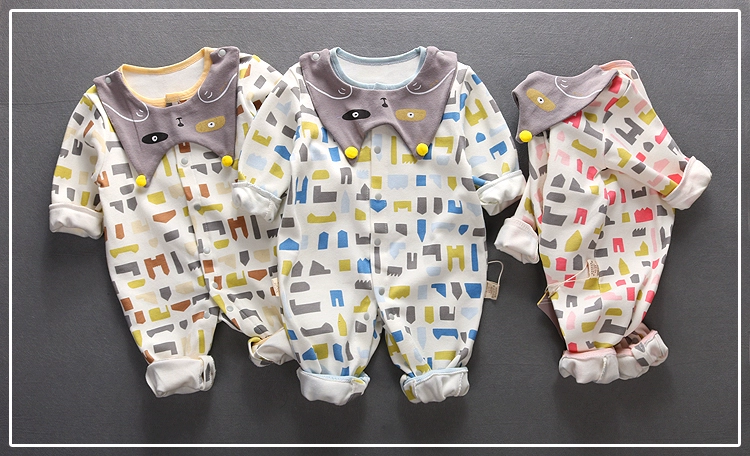 Cotton babyiesies Quần áo trẻ em Hàn Quốc romper sơ sinh retro màu mùa xuân và mùa thu sử dụng trang phục kép - Áo liền quần