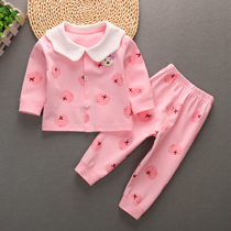 Spring and Autumn Cotton Womens Baby Underwear Set Baby Lapel Autumn Pants Off Home Clothes Home Clothes Bottom Pajamas 0-1 Years Old