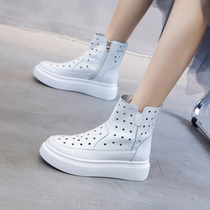 白色马丁靴夏季薄款女网靴镂空靴真皮夏天松糕厚底凉靴炸街小短靴