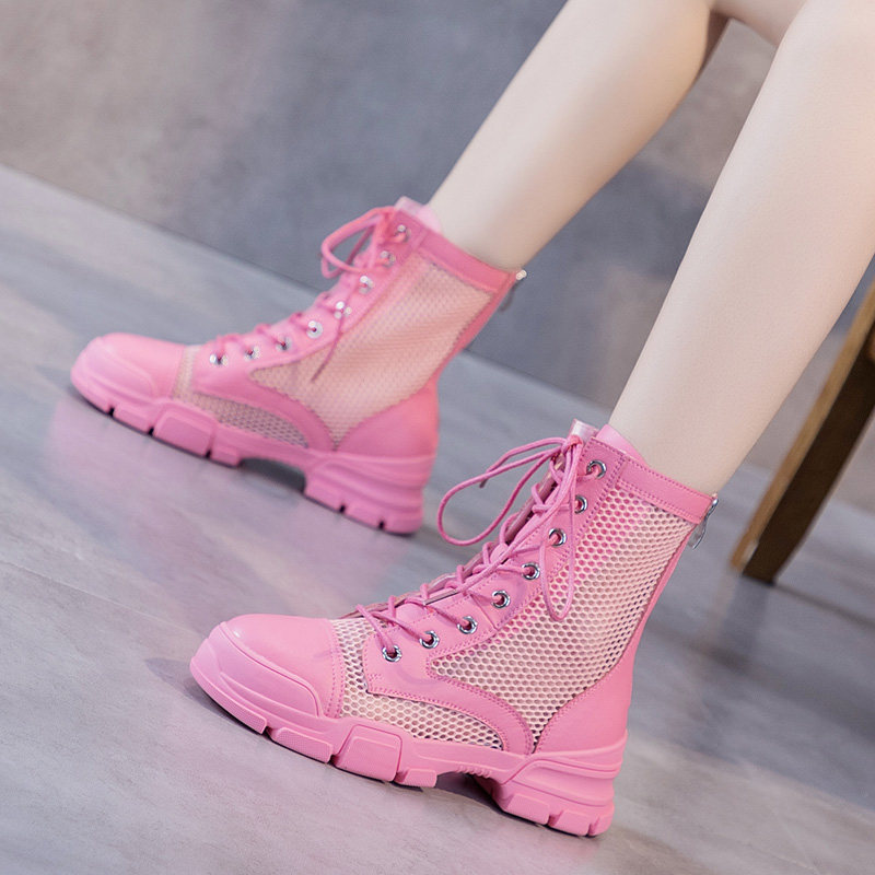 Summer mesh boots women's 2022 new summer thin section breathable leather pink Martin boots hollow short boots mesh sandals