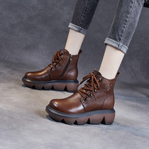 头层牛皮马丁靴女2022年新款时尚早秋高跟松糕厚底增高欧货短靴子