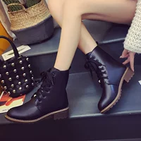 Booties mùa thu và mùa đông bốt đế bệt Hiệp sĩ khởi động tròn đầu cao Martin ủng nữ phong cách Anh mới khởi động thủy triều ren giày boot nữ cổ cao Hàn Quốc