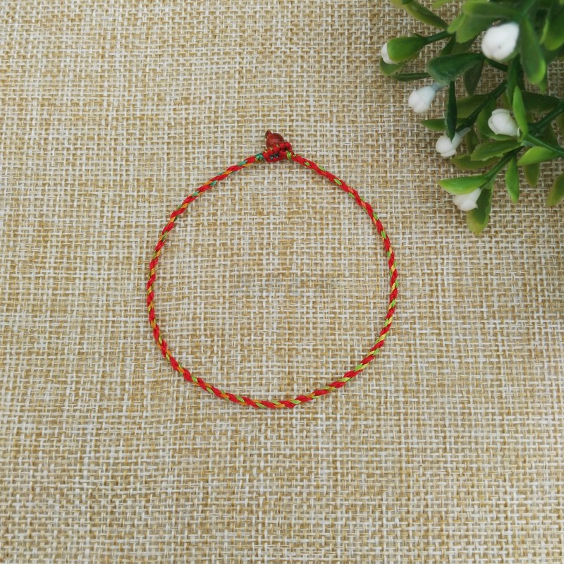 Vòng tay đan 1mm rất tinh xảo vòng tay nam nữ có thể đeo hạt vòng chân màu đỏ dây đôi màu đen - Vòng chân vòng chân cá chép nữ