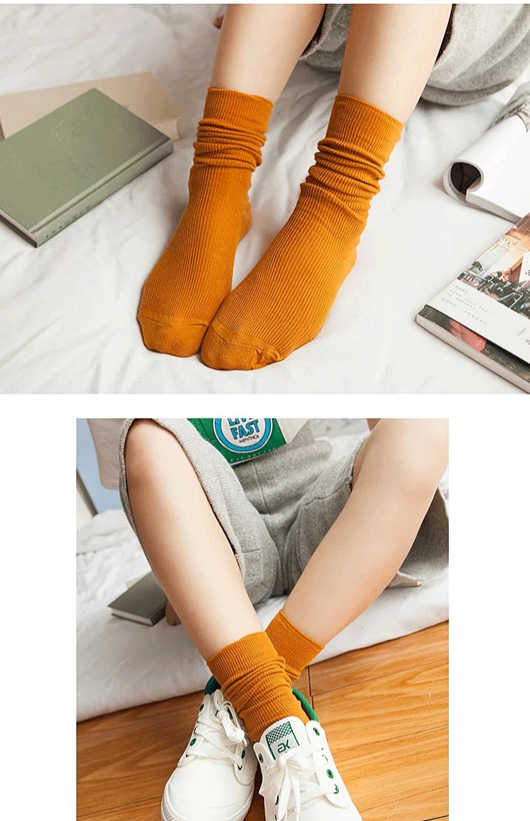 Vớ nữ mùa thu và mùa đông cotton mỏng của phụ nữ vớ màu rắn retro Sen ngắn ủng dài vớ dài ống quần tất bông