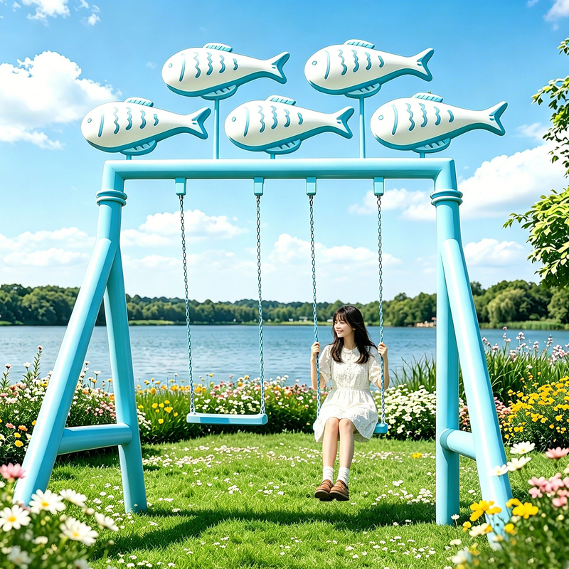 Internet-Famous Creative Cartoon Bubble Fish Swing Seat Art Installation Photo Spot Stainless Steel Abstract Fish Cluster Decoration