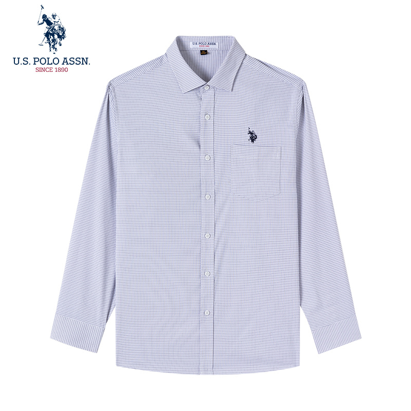 Uspoloassn American Polo Association Spring and Autumn Men's Long-Sleeved Shirt Plaid Business Shirt Middle-Aged Top