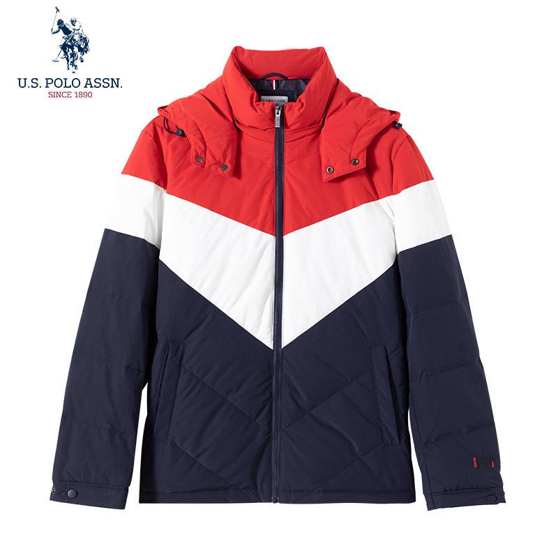 Uspoloassn United States Polo Assn. Winter Men's Hooded down Jacket Color-Blocked Jacket Coat