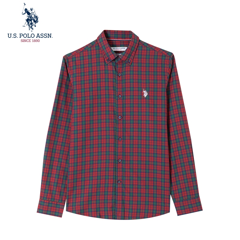 Uspoloassn American Polo Association Spring Men's Long-Sleeved Shirt Red Plaid Outer Shirt