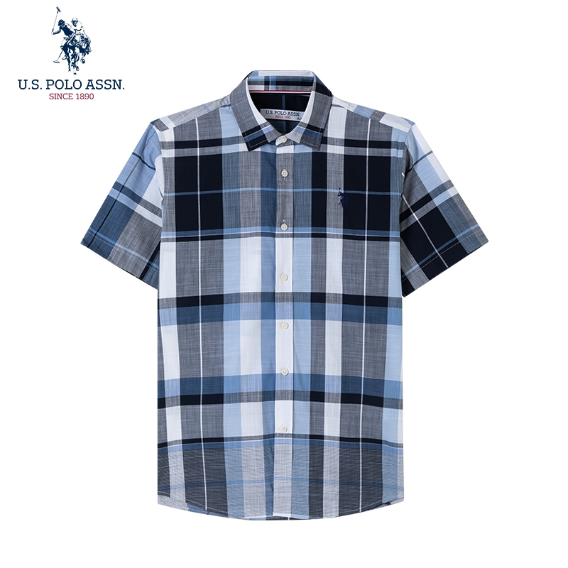 Uspoloassn American Polo Association Summer Men's Short-Sleeved Plaid Shirt Casual Half-Sleeved Youth Shirt
