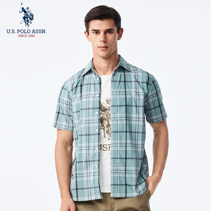Uspoloassn American Polo Association Summer Men's Short-Sleeve Plaid Shirt Breathable Half-Sleeve Youth Top