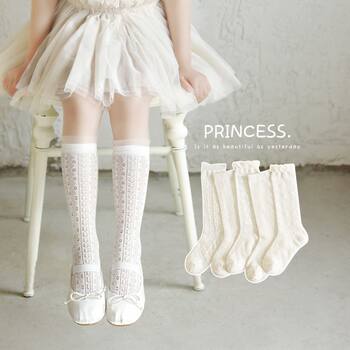 ເດັກ​ຍິງ​ກາງ​calf socks summer ບາງ​ຝ້າຍ​ບໍ​ລິ​ສຸດ​ເດັກ​ນ້ອຍ​ສີ​ຂາວ lace princess socks card silk mesh ເດັກ​ນ້ອຍ stockings