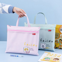 A4 double double hand zipped canvas File bag A4 portable cartoon cram bag canvas kit zipped bag