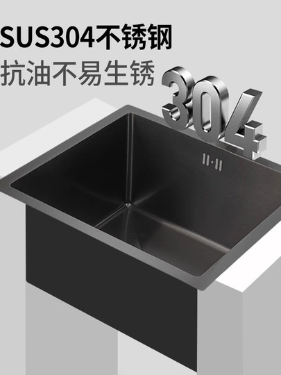 黑色纳米不锈钢厨房水盆单槽手工方形小水槽洗菜盆台下盆迷你吧台