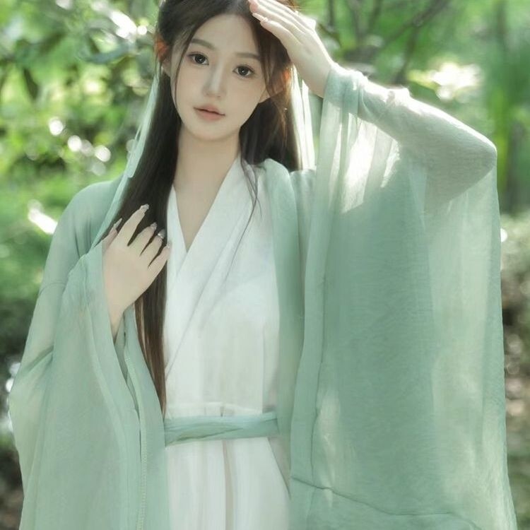 【Xiaoqing】Hanfu Women's Green Long-Sleeved Shirt with a Straight Hem, Ancient Style from the Wei and Jin Dynasties, Cool and Ethereal 【Xiaoqing】Hanfu Women's Green Long-Sleeved Shirt with a Straight Hem, Ancient Style from the Wei and Jin Dynasties, Cool and Ethereal