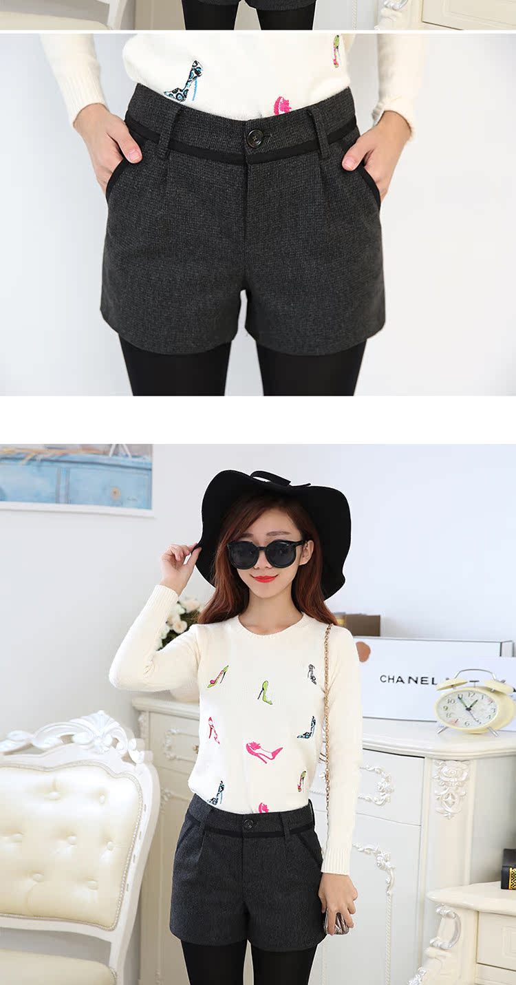 Thu đông 2018 phiên bản Hàn Quốc mới của quần short kẻ sọc dày nữ eo giữa cỡ lớn là quần lửng đế xuồng quần âu quần short da nữ mới