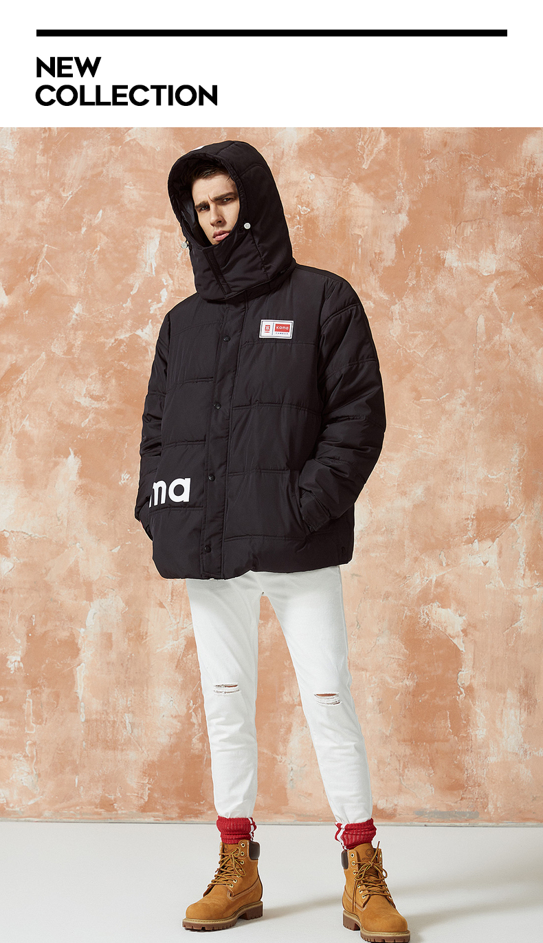 KAMA/卡玛 男士加厚保暖短款修身连帽棉服 图4